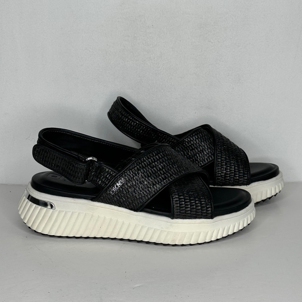 DKNY Malai Woven Crisscross Slingback Platform Sandal Black White Sz 8 1/2 - Picture 3 of 8